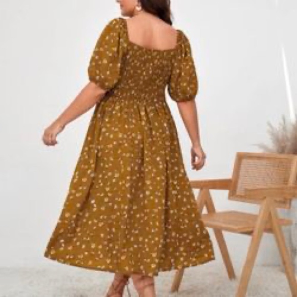 Floral Tie Front Shirred Split Hem Milkmaid Dress 3xl